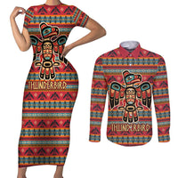 Thunderbird Totem Couples Matching Short Sleeve Bodycon Dress and Long Sleeve Button Shirt Native American Geometric Tribal - Pacific Northwest Indigenous Art - Wonder Print Shop