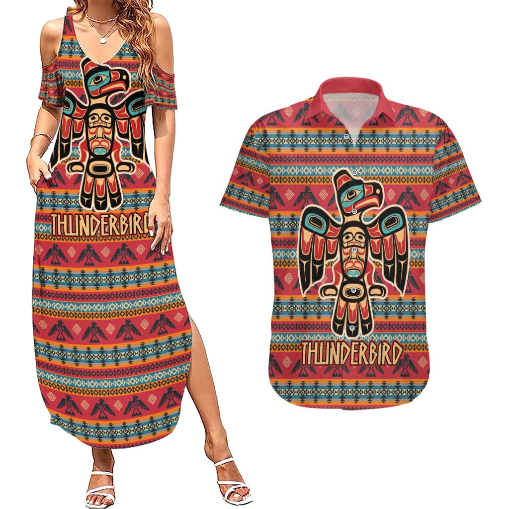 Thunderbird Totem Couples Matching Summer Maxi Dress and Hawaiian Shirt Native American Geometric Tribal - Pacific Northwest Indigenous Art - Wonder Print Shop