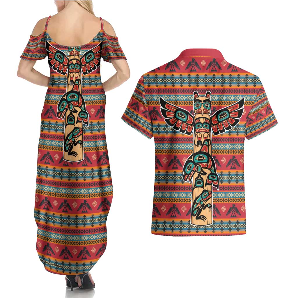 Thunderbird Totem Couples Matching Summer Maxi Dress and Hawaiian Shirt Native American Geometric Tribal - Pacific Northwest Indigenous Art - Wonder Print Shop
