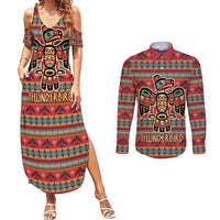 Thunderbird Totem Couples Matching Summer Maxi Dress and Long Sleeve Button Shirt Native American Geometric Tribal - Pacific Northwest Indigenous Art - Wonder Print Shop