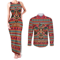Thunderbird Totem Couples Matching Tank Maxi Dress and Long Sleeve Button Shirt Native American Geometric Tribal - Pacific Northwest Indigenous Art - Wonder Print Shop