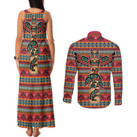 Thunderbird Totem Couples Matching Tank Maxi Dress and Long Sleeve Button Shirt Native American Geometric Tribal - Pacific Northwest Indigenous Art - Wonder Print Shop