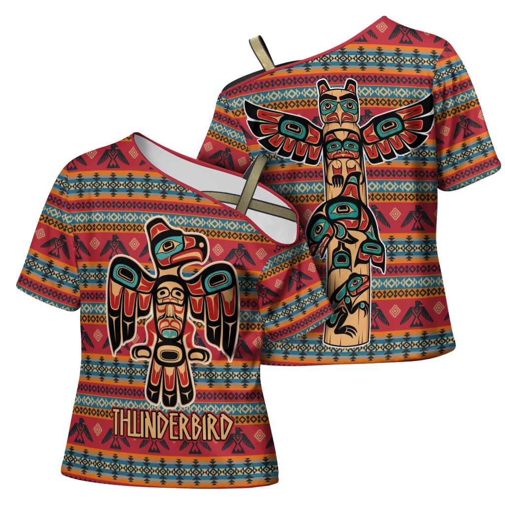 Thunderbird Totem Cross Shoulder Shirt Native American Geometric Tribal - Pacific Northwest Indigenous Art - Wonder Print Shop