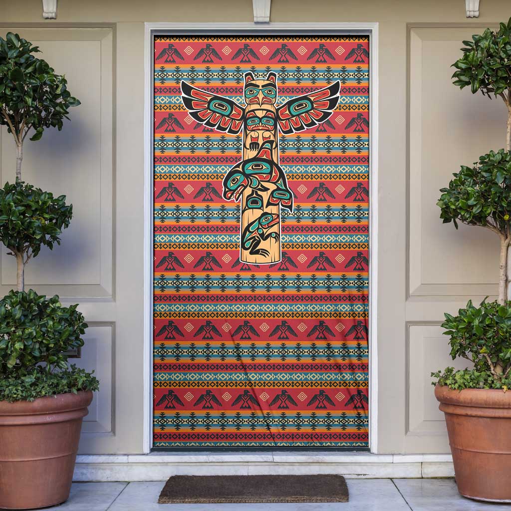 Thunderbird Totem Door Cover Native American Geometric Tribal - Pacific Northwest Indigenous Art - Wonder Print Shop