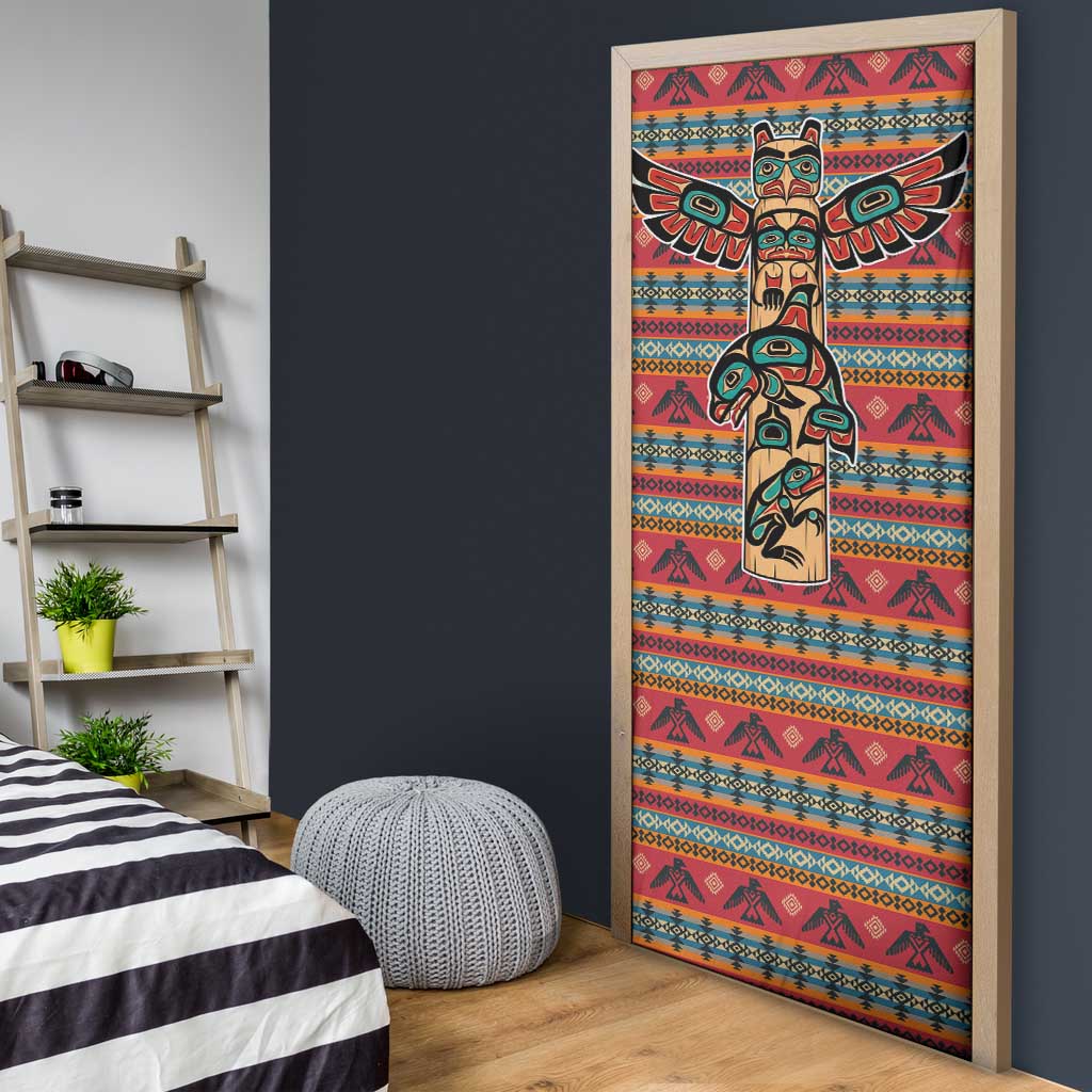 Thunderbird Totem Door Cover Native American Geometric Tribal - Pacific Northwest Indigenous Art - Wonder Print Shop