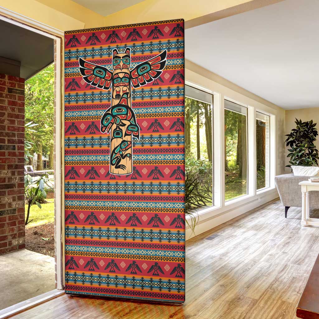 Thunderbird Totem Door Cover Native American Geometric Tribal - Pacific Northwest Indigenous Art - Wonder Print Shop
