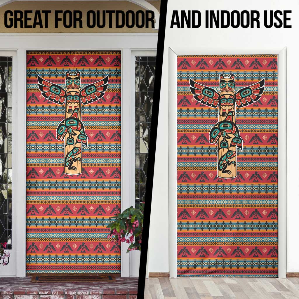 Thunderbird Totem Door Cover Native American Geometric Tribal - Pacific Northwest Indigenous Art - Wonder Print Shop