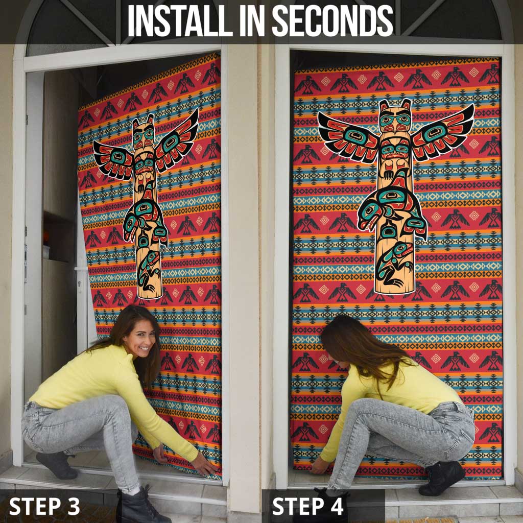 Thunderbird Totem Door Cover Native American Geometric Tribal - Pacific Northwest Indigenous Art - Wonder Print Shop