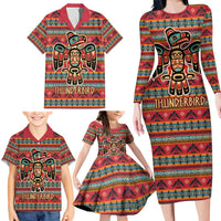 Thunderbird Totem Family Matching Long Sleeve Bodycon Dress and Hawaiian Shirt Native American Geometric Tribal - Pacific Northwest Indigenous Art - Wonder Print Shop