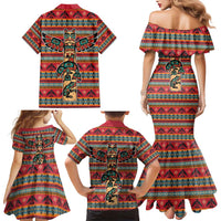 Thunderbird Totem Family Matching Mermaid Dress and Hawaiian Shirt Native American Geometric Tribal - Pacific Northwest Indigenous Art - Wonder Print Shop
