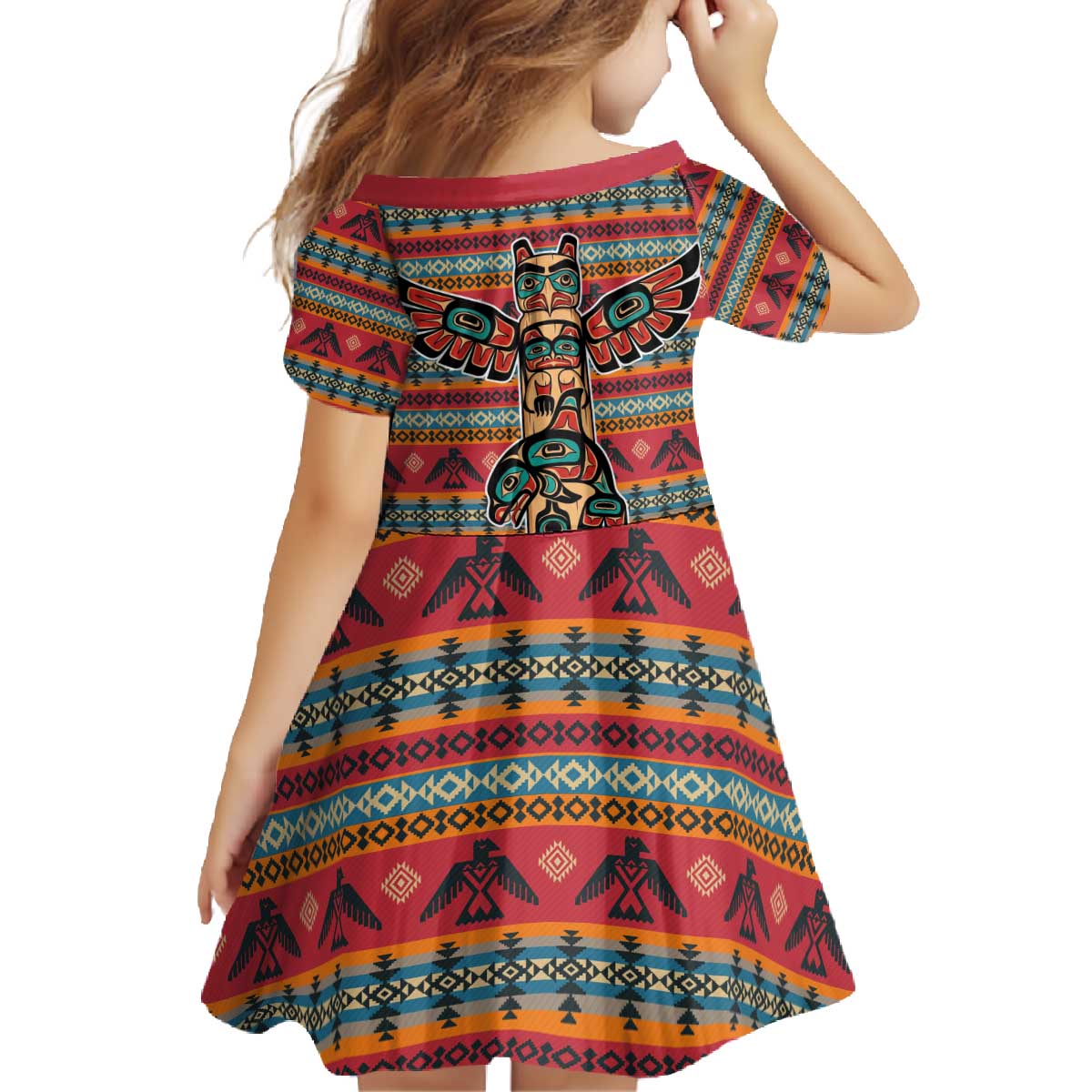 Thunderbird Totem Family Matching Off The Shoulder Long Sleeve Dress and Hawaiian Shirt Native American Geometric Tribal - Pacific Northwest Indigenous Art - Wonder Print Shop