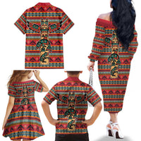 Thunderbird Totem Family Matching Off The Shoulder Long Sleeve Dress and Hawaiian Shirt Native American Geometric Tribal - Pacific Northwest Indigenous Art - Wonder Print Shop
