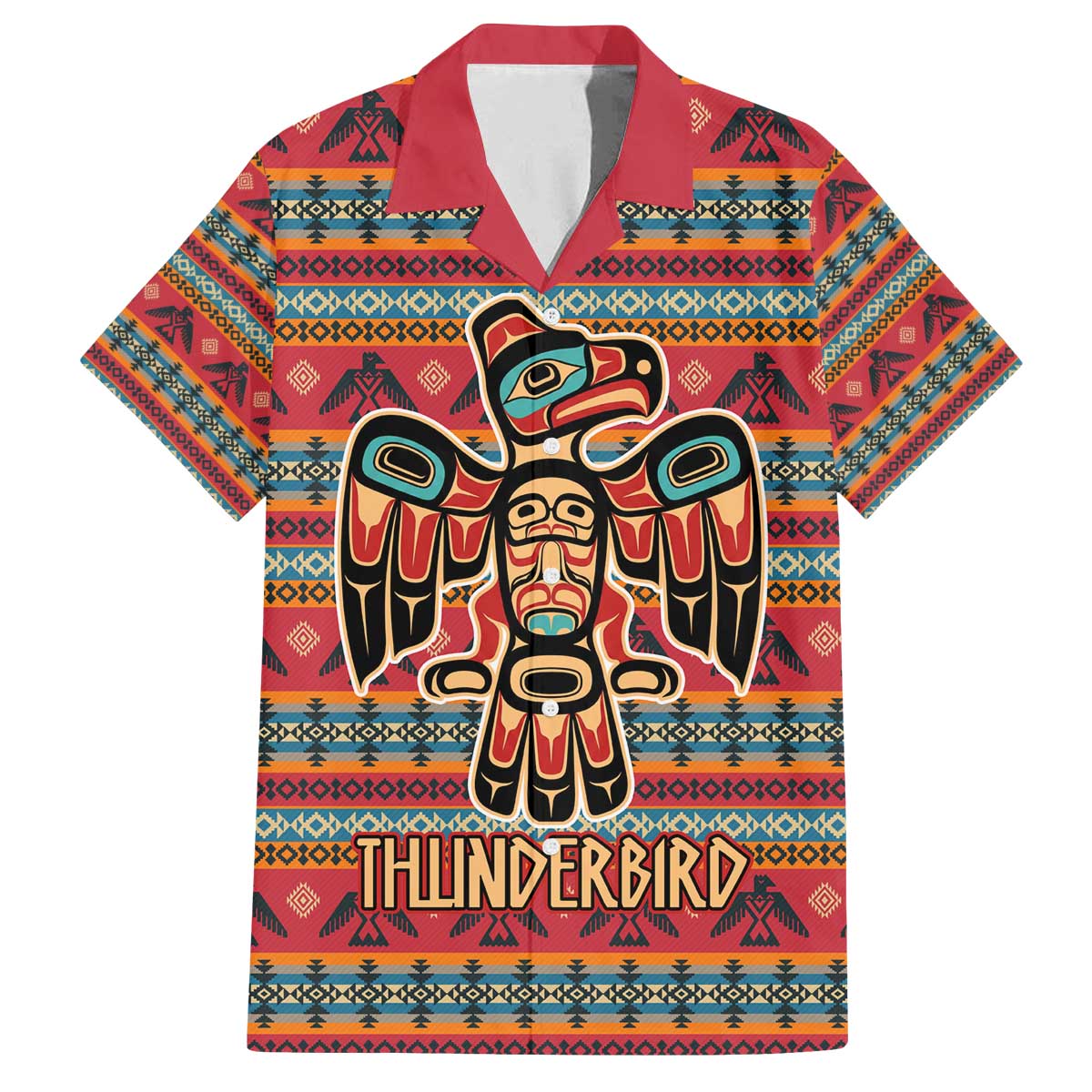 Thunderbird Totem Family Matching Off The Shoulder Long Sleeve Dress and Hawaiian Shirt Native American Geometric Tribal - Pacific Northwest Indigenous Art - Wonder Print Shop