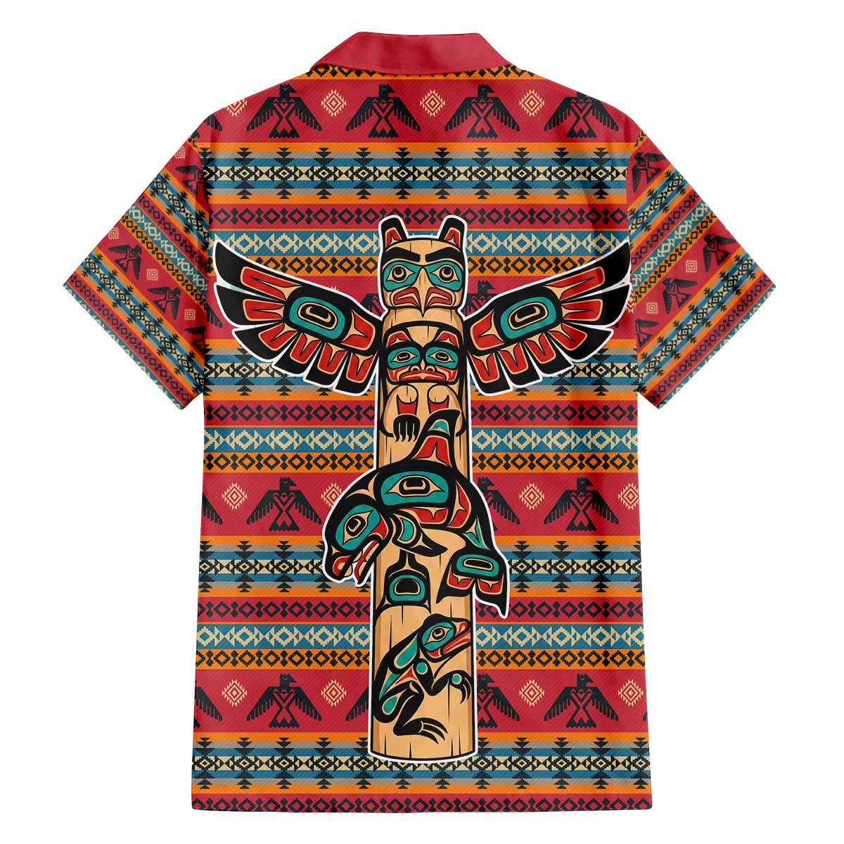Thunderbird Totem Family Matching Off The Shoulder Long Sleeve Dress and Hawaiian Shirt Native American Geometric Tribal - Pacific Northwest Indigenous Art - Wonder Print Shop