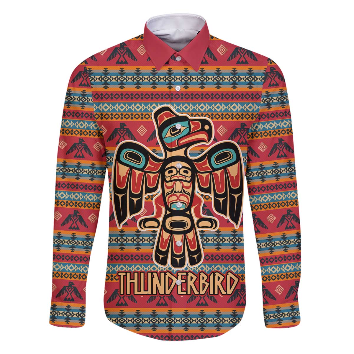 Thunderbird Totem Family Matching Off The Shoulder Long Sleeve Dress and Hawaiian Shirt Native American Geometric Tribal - Pacific Northwest Indigenous Art - Wonder Print Shop