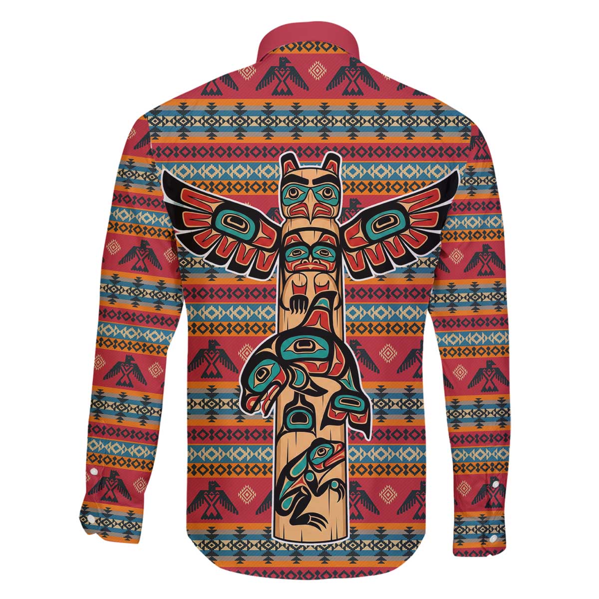 Thunderbird Totem Family Matching Off The Shoulder Long Sleeve Dress and Hawaiian Shirt Native American Geometric Tribal - Pacific Northwest Indigenous Art - Wonder Print Shop