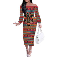 Thunderbird Totem Family Matching Off The Shoulder Long Sleeve Dress and Hawaiian Shirt Native American Geometric Tribal - Pacific Northwest Indigenous Art - Wonder Print Shop