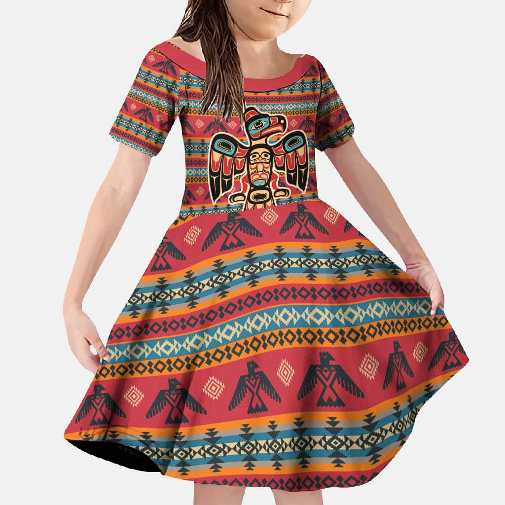 Thunderbird Totem Family Matching Off Shoulder Maxi Dress and Hawaiian Shirt Native American Geometric Tribal - Pacific Northwest Indigenous Art - Wonder Print Shop