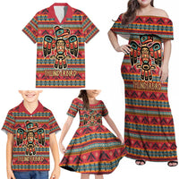 Thunderbird Totem Family Matching Off Shoulder Maxi Dress and Hawaiian Shirt Native American Geometric Tribal - Pacific Northwest Indigenous Art - Wonder Print Shop