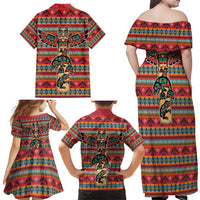 Thunderbird Totem Family Matching Off Shoulder Maxi Dress and Hawaiian Shirt Native American Geometric Tribal - Pacific Northwest Indigenous Art - Wonder Print Shop