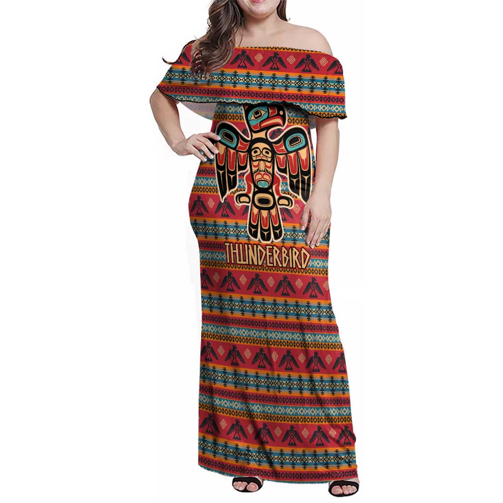 Thunderbird Totem Family Matching Off Shoulder Maxi Dress and Hawaiian Shirt Native American Geometric Tribal - Pacific Northwest Indigenous Art - Wonder Print Shop