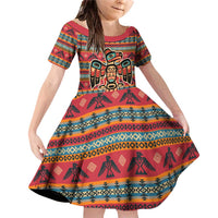 Thunderbird Totem Family Matching Off Shoulder Short Dress and Hawaiian Shirt Native American Geometric Tribal - Pacific Northwest Indigenous Art - Wonder Print Shop