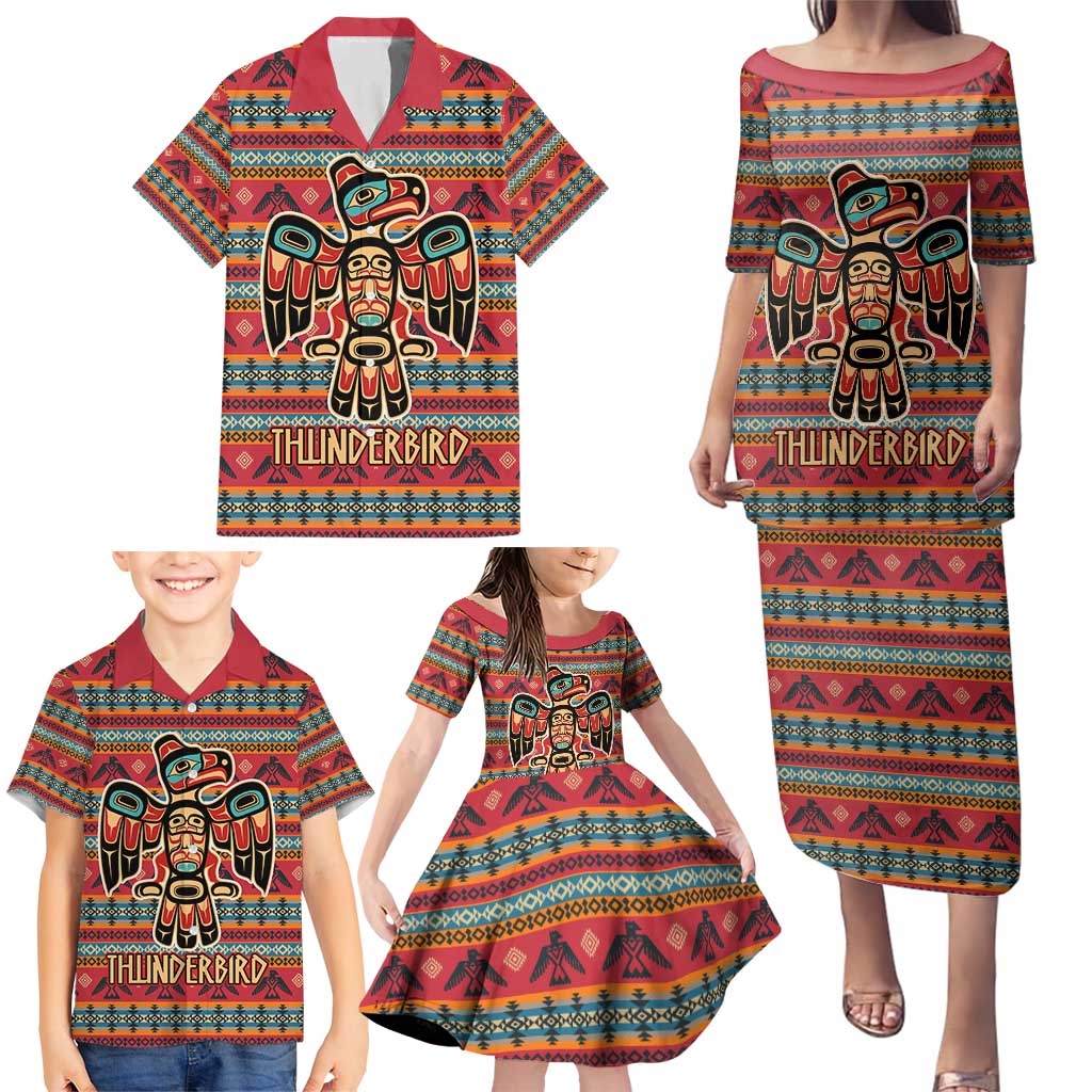 Thunderbird Totem Family Matching Puletasi and Hawaiian Shirt Native American Geometric Tribal - Pacific Northwest Indigenous Art - Wonder Print Shop