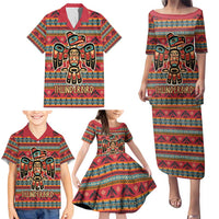 Thunderbird Totem Family Matching Puletasi and Hawaiian Shirt Native American Geometric Tribal - Pacific Northwest Indigenous Art - Wonder Print Shop