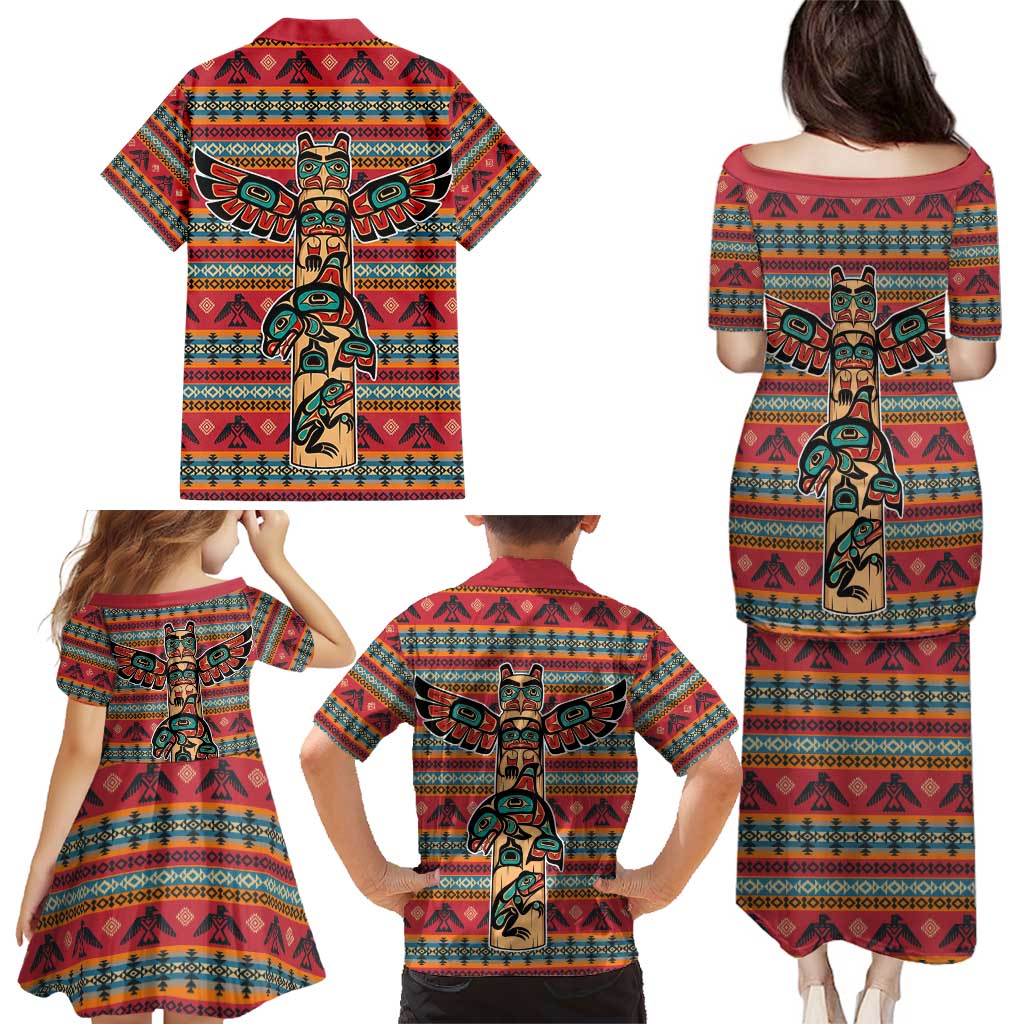 Thunderbird Totem Family Matching Puletasi and Hawaiian Shirt Native American Geometric Tribal - Pacific Northwest Indigenous Art - Wonder Print Shop