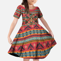 Thunderbird Totem Family Matching Short Sleeve Bodycon Dress and Hawaiian Shirt Native American Geometric Tribal - Pacific Northwest Indigenous Art - Wonder Print Shop