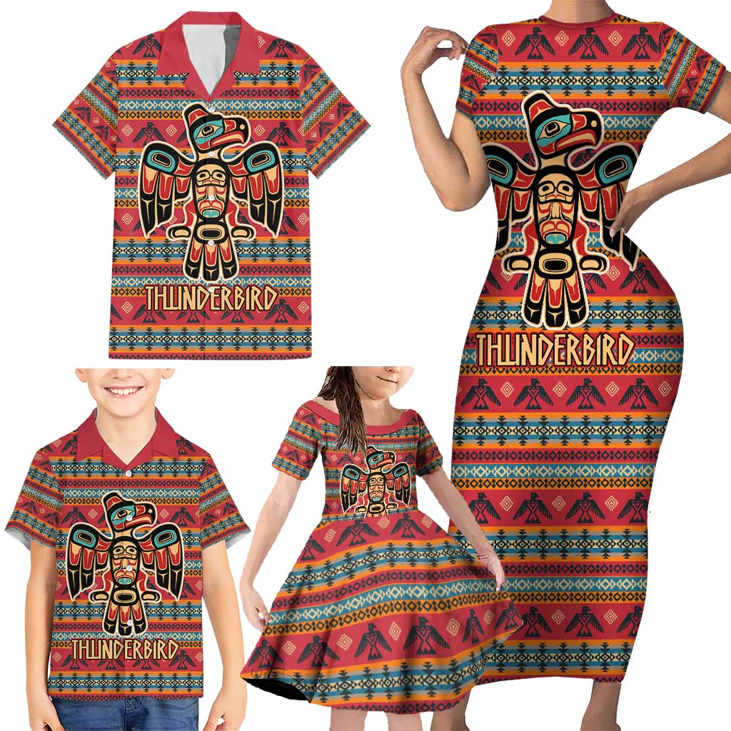 Thunderbird Totem Family Matching Short Sleeve Bodycon Dress and Hawaiian Shirt Native American Geometric Tribal - Pacific Northwest Indigenous Art - Wonder Print Shop