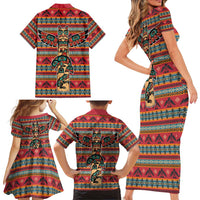 Thunderbird Totem Family Matching Short Sleeve Bodycon Dress and Hawaiian Shirt Native American Geometric Tribal - Pacific Northwest Indigenous Art - Wonder Print Shop