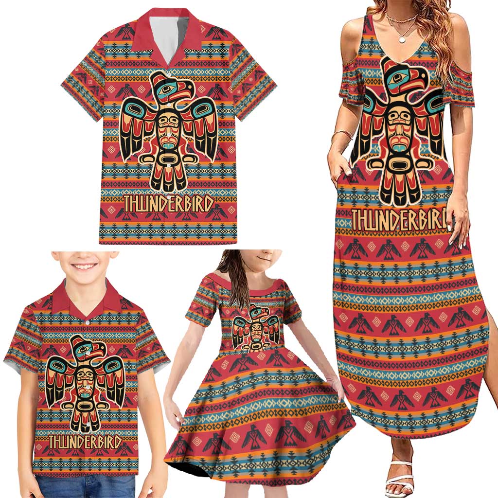 Thunderbird Totem Family Matching Summer Maxi Dress and Hawaiian Shirt Native American Geometric Tribal - Pacific Northwest Indigenous Art - Wonder Print Shop