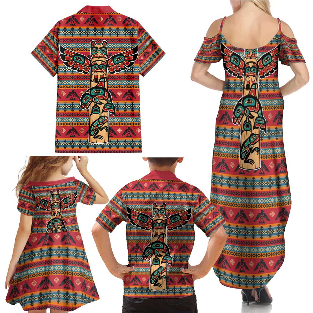 Thunderbird Totem Family Matching Summer Maxi Dress and Hawaiian Shirt Native American Geometric Tribal - Pacific Northwest Indigenous Art - Wonder Print Shop