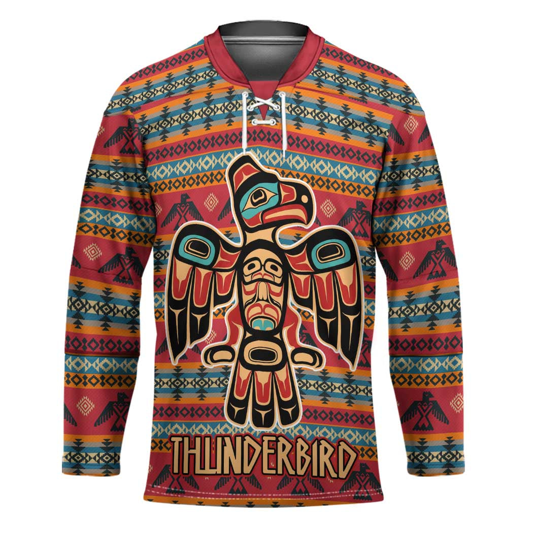 Thunderbird Totem Hockey Jersey Native American Geometric Tribal - Pacific Northwest Indigenous Art - Wonder Print Shop