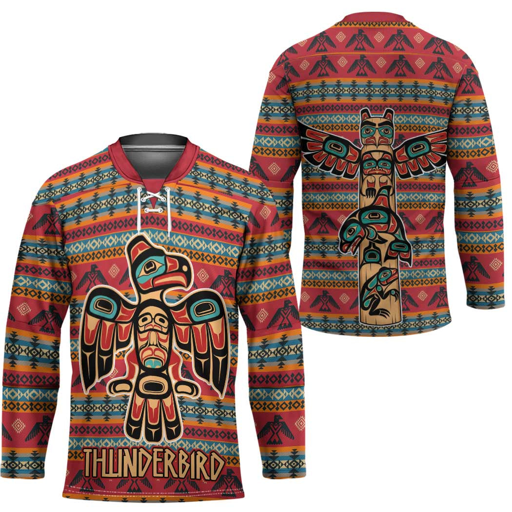 Thunderbird Totem Hockey Jersey Native American Geometric Tribal - Pacific Northwest Indigenous Art - Wonder Print Shop