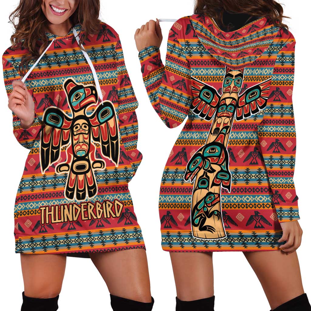 Thunderbird Totem Hoodie Dress Native American Geometric Tribal - Pacific Northwest Indigenous Art - Wonder Print Shop