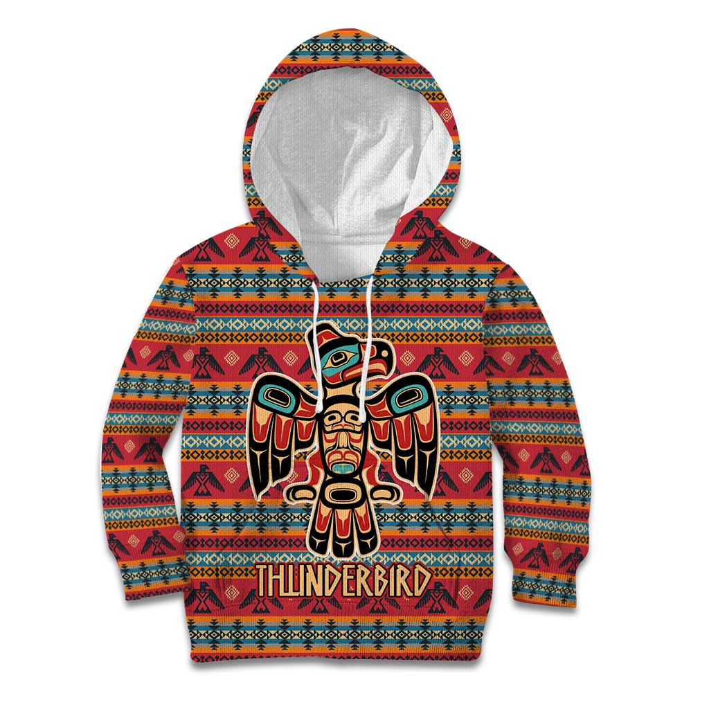 Thunderbird Totem Kid Hoodie Native American Geometric Tribal - Pacific Northwest Indigenous Art - Wonder Print Shop