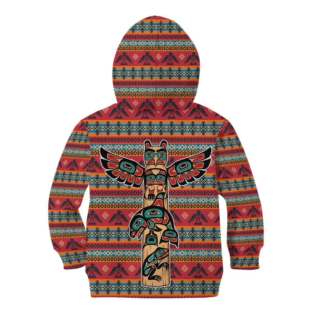 Thunderbird Totem Kid Hoodie Native American Geometric Tribal - Pacific Northwest Indigenous Art - Wonder Print Shop