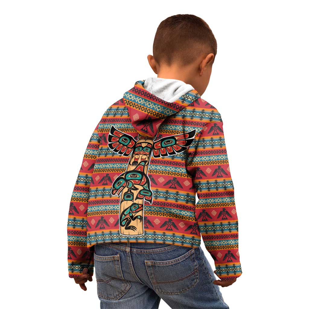 Thunderbird Totem Kid Hoodie Native American Geometric Tribal - Pacific Northwest Indigenous Art - Wonder Print Shop
