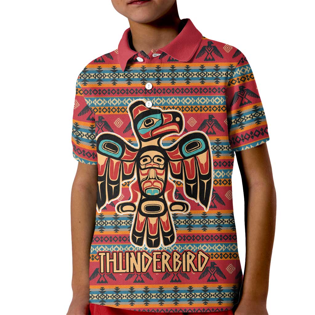 Thunderbird Totem Kid Polo Shirt Native American Geometric Tribal - Pacific Northwest Indigenous Art - Wonder Print Shop