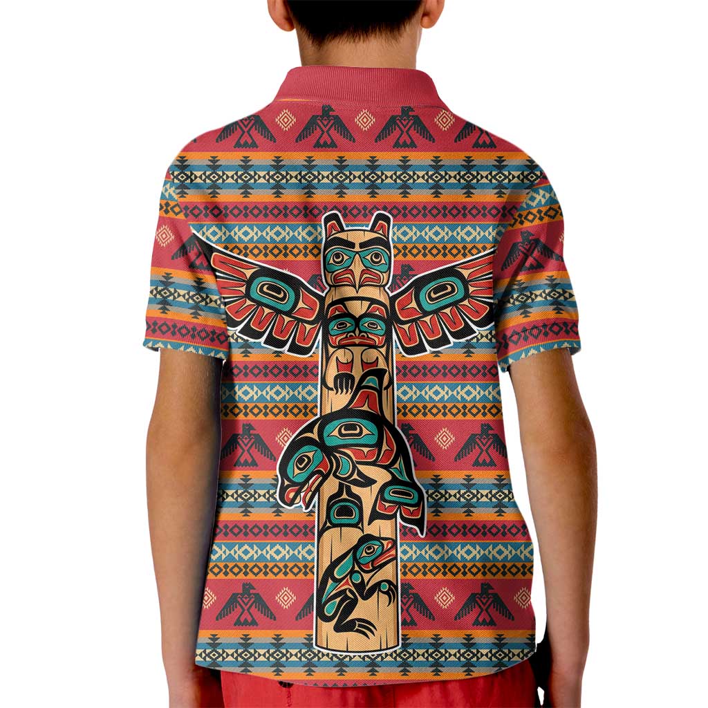 Thunderbird Totem Kid Polo Shirt Native American Geometric Tribal - Pacific Northwest Indigenous Art - Wonder Print Shop
