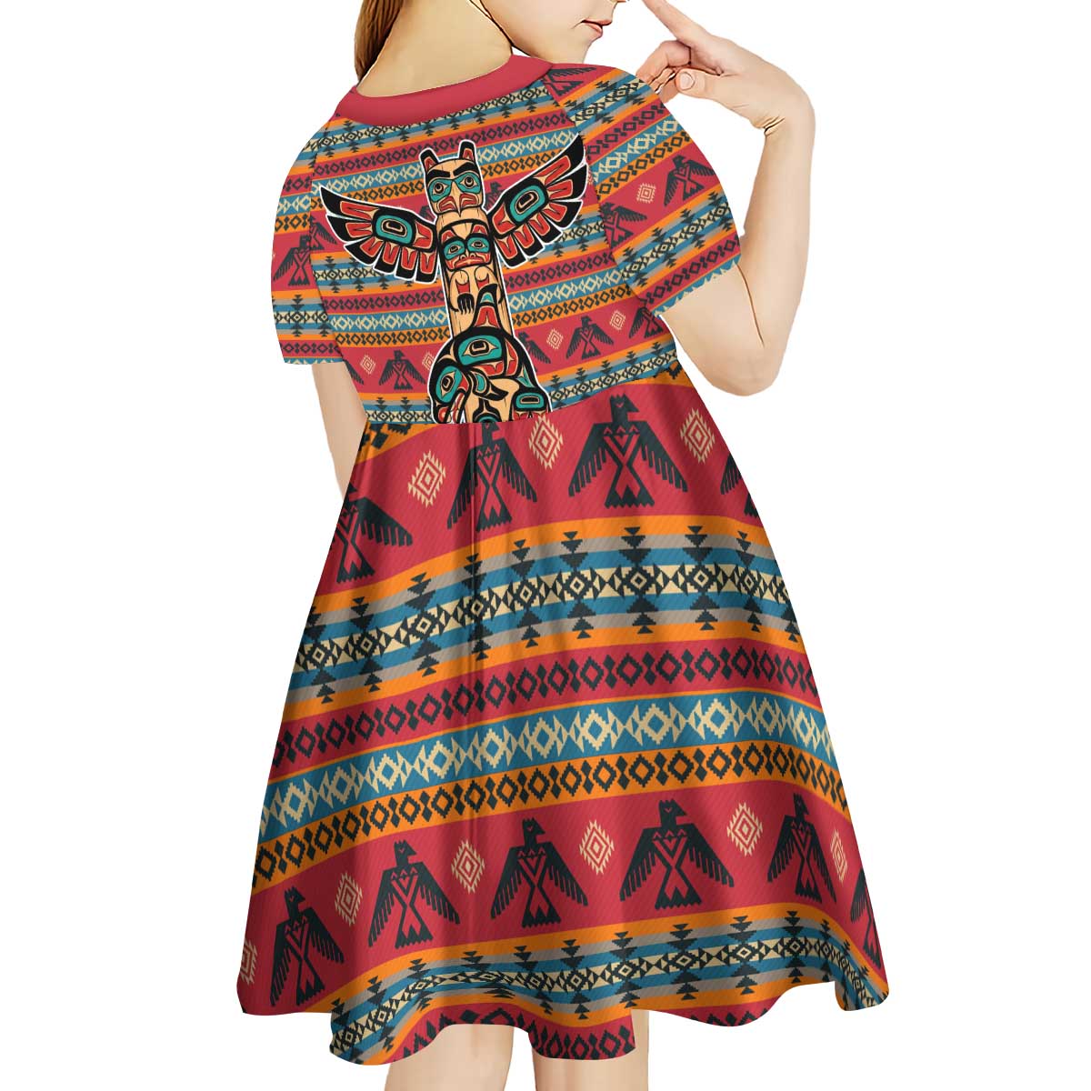 Thunderbird Totem Kid Short Sleeve Dress Native American Geometric Tribal - Pacific Northwest Indigenous Art - Wonder Print Shop