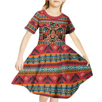 Thunderbird Totem Kid Short Sleeve Dress Native American Geometric Tribal - Pacific Northwest Indigenous Art - Wonder Print Shop