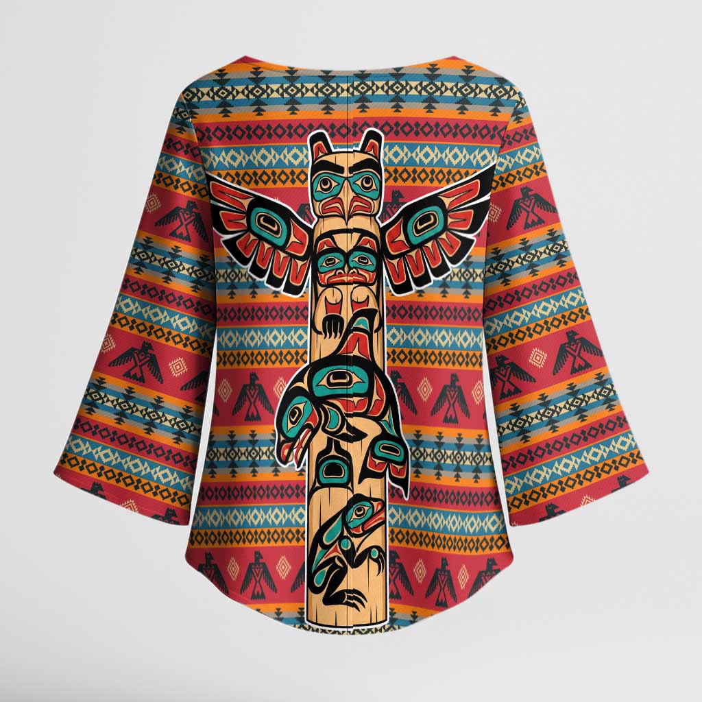 Thunderbird Totem Kimono Sleeve Blouse Native American Geometric Tribal - Pacific Northwest Indigenous Art - Wonder Print Shop