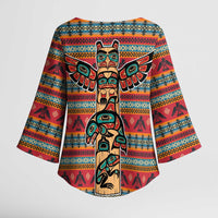 Thunderbird Totem Kimono Sleeve Blouse Native American Geometric Tribal - Pacific Northwest Indigenous Art - Wonder Print Shop