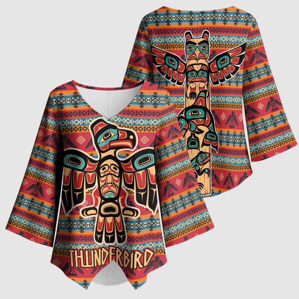 Thunderbird Totem Kimono Sleeve Blouse Native American Geometric Tribal - Pacific Northwest Indigenous Art - Wonder Print Shop