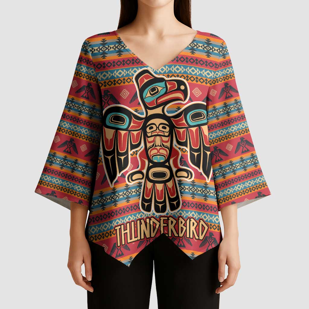 Thunderbird Totem Kimono Sleeve Blouse Native American Geometric Tribal - Pacific Northwest Indigenous Art - Wonder Print Shop