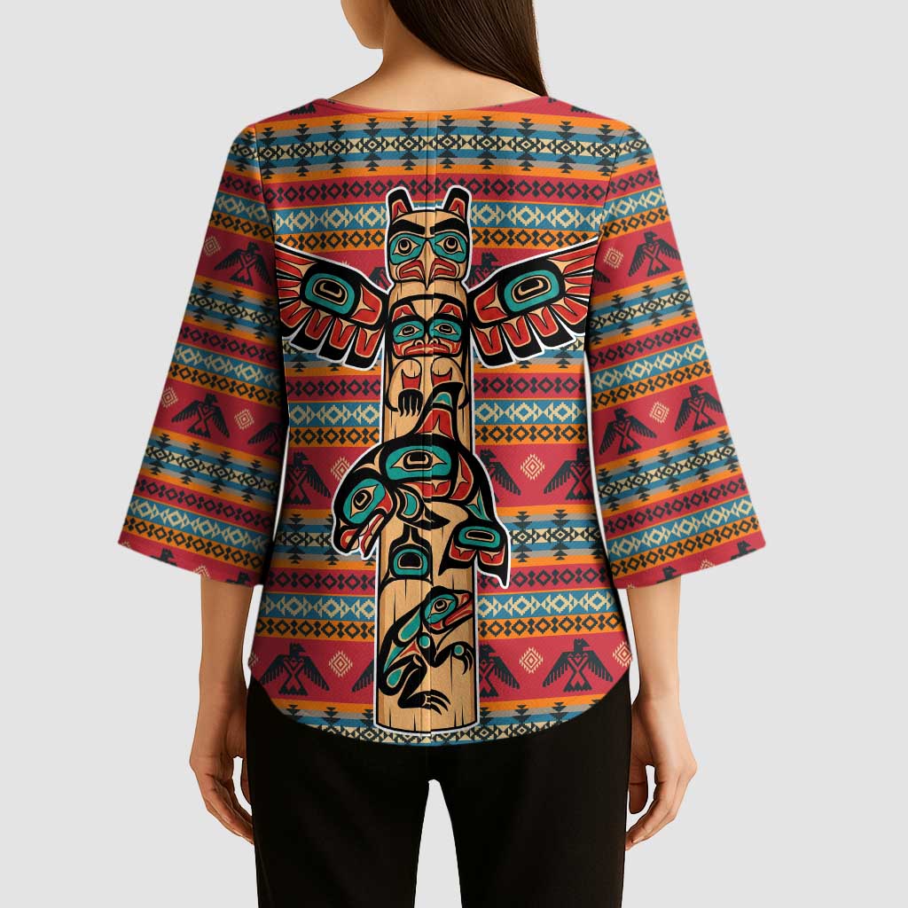 Thunderbird Totem Kimono Sleeve Blouse Native American Geometric Tribal - Pacific Northwest Indigenous Art - Wonder Print Shop