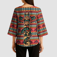 Thunderbird Totem Kimono Sleeve Blouse Native American Geometric Tribal - Pacific Northwest Indigenous Art - Wonder Print Shop